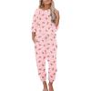 Ekouaer Womens Pajamas Set Long Sleeve Loungewear Soft Lounge Set Joggers with Pockets(Pink Doll)