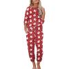 Ekouaer Womens Pajamas Set Long Sleeve Loungewear Soft Lounge Set Joggers with Pockets(Red Christmas Pattern)
