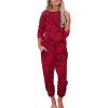 Ekouaer Womens Pajamas Set Long Sleeve Loungewear Soft Lounge Set Joggers with Pockets(Red Leopard)