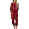 Ekouaer Womens Pajamas Set Long Sleeve Loungewear Soft Lounge Set Joggers with Pockets(Red and Black Plaid)