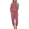 Ekouaer Womens Pajamas Set Long Sleeve Loungewear Soft Lounge Set Joggers with Pockets(Wine Red)