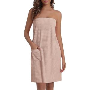 Ekouaer Waffle Robes For Women Bath Wraps Lightweight Knee Length Soft Shower Robe with Pocket S-L(Beige)