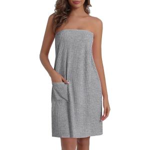 Ekouaer Waffle Robes For Women Bath Wraps Lightweight Knee Length Soft Shower Robe with Pocket S-L(Gray)