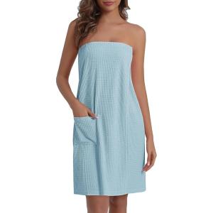 Ekouaer Waffle Robes For Women Bath Wraps Lightweight Knee Length Soft Shower Robe with Pocket S-L(Light Blue)