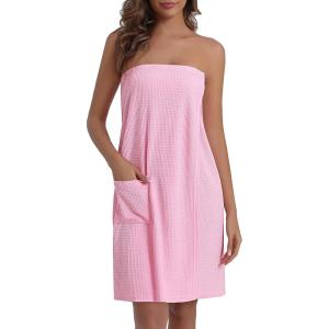Ekouaer Waffle Robes For Women Bath Wraps Lightweight Knee Length Soft Shower Robe with Pocket S-L(Pink)