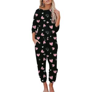 Ekouaer Womens Pajamas Set Long Sleeve Loungewear Soft Lounge Set Joggers with Pockets(Black Heart)