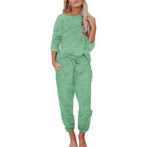Ekouaer Womens Pajamas Set Long Sleeve Loungewear Soft Lounge Set Joggers with Pockets(Bright Green)