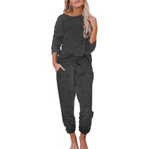 Ekouaer Womens Pajamas Set Long Sleeve Loungewear Soft Lounge Set Joggers with Pockets(Dark Grey)
