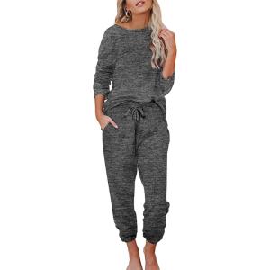 Ekouaer Womens Pajamas Set Long Sleeve Loungewear Soft Lounge Set Joggers with Pockets(Dim Gray)
