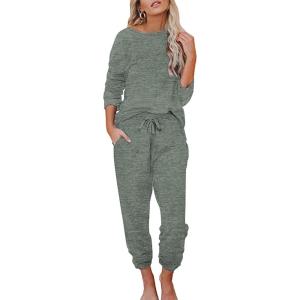 Ekouaer Womens Pajamas Set Long Sleeve Loungewear Soft Lounge Set Joggers with Pockets(Gray Green)