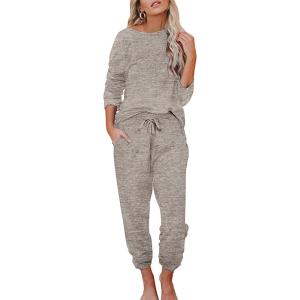 Ekouaer Womens Pajamas Set Long Sleeve Loungewear Soft Lounge Set Joggers with Pockets(Khaki)