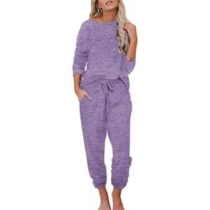 Ekouaer Womens Pajamas Set Long Sleeve Loungewear Soft Lounge Set Joggers with Pockets(Lavender)