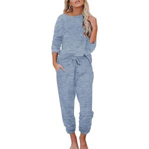 Ekouaer Womens Pajamas Set Long Sleeve Loungewear Soft Lounge Set Joggers with Pockets(Light Blue)