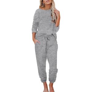 Ekouaer Womens Pajamas Set Long Sleeve Loungewear Soft Lounge Set Joggers with Pockets(Light Grey)