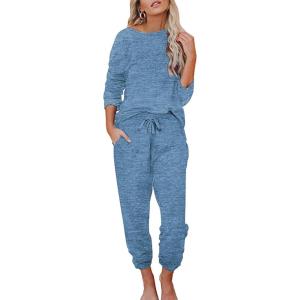 Ekouaer Womens Pajamas Set Long Sleeve Loungewear Soft Lounge Set Joggers with Pockets(Navy)