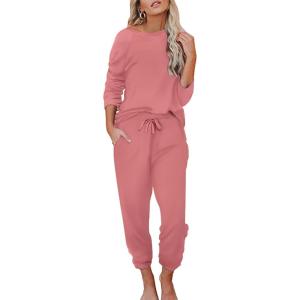 Ekouaer Womens Pajamas Set Long Sleeve Loungewear Soft Lounge Set Joggers with Pockets(Pale Violet Red)