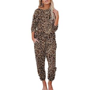 Ekouaer Womens Pajamas Set Long Sleeve Loungewear Soft Lounge Set Joggers with Pockets(Pattern1 Leopard)