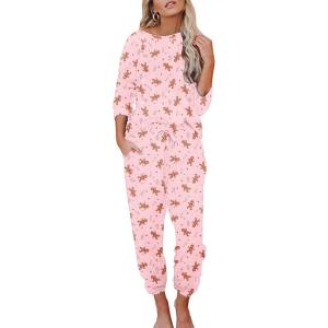 Ekouaer Womens Pajamas Set Long Sleeve Loungewear Soft Lounge Set Joggers with Pockets(Pink Doll)