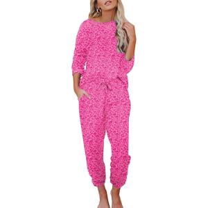Ekouaer Womens Pajamas Set Long Sleeve Loungewear Soft Lounge Set Joggers with Pockets(Rose Leopard)