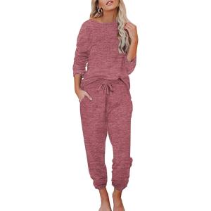Ekouaer Womens Pajamas Set Long Sleeve Loungewear Soft Lounge Set Joggers with Pockets(Wine Red)