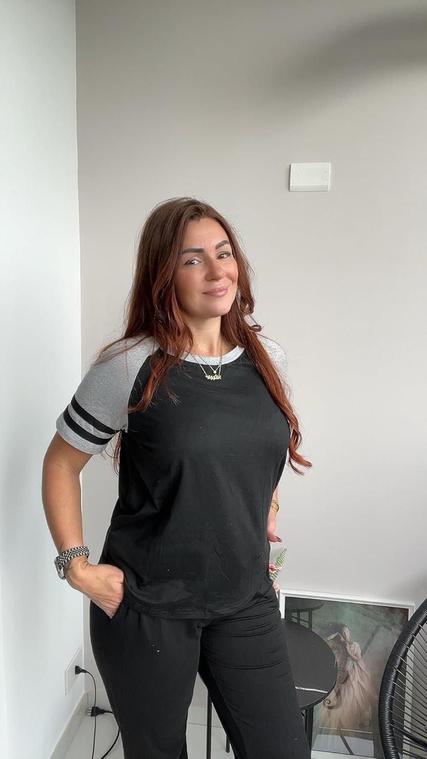 imageEkouaer Lounge Sets for Women Two Piece Pajama Set Short Sleeve Crewneck Jogger Outfits and Sweatpants Tracksuit