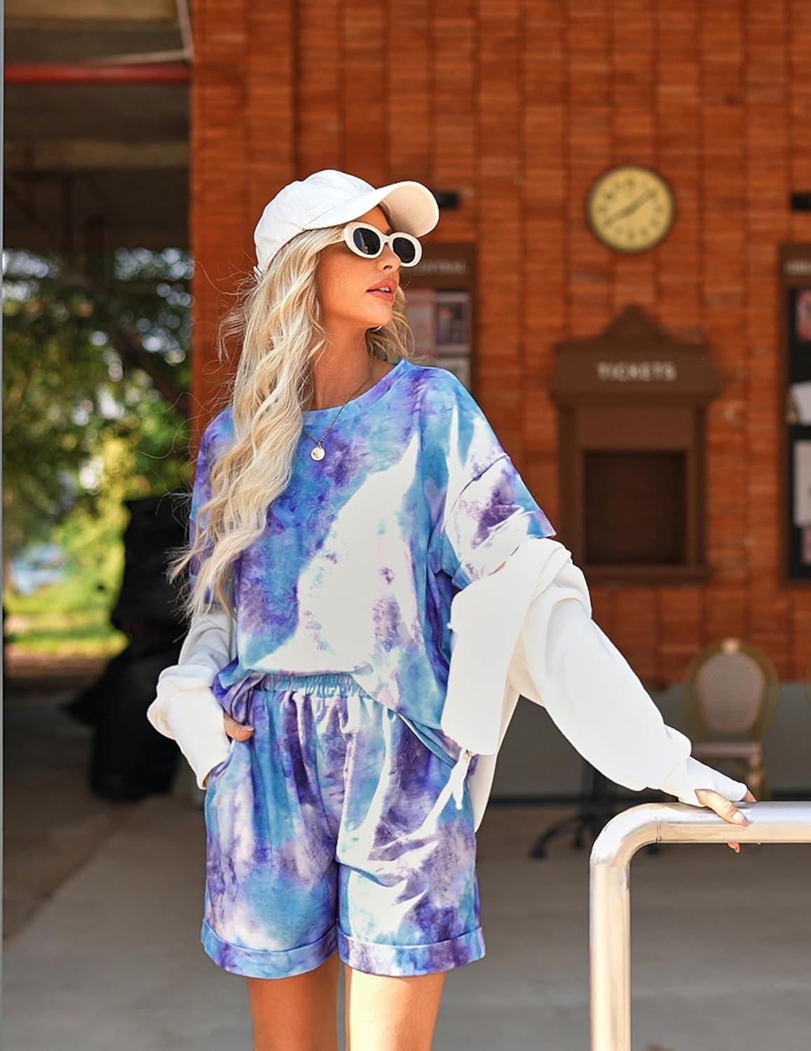 imageEkouaer Shorts Pajama Set for Women Soft Casual Lounge Sets Short Sleeve 2 Piece Outfits with Pockets SXXXL