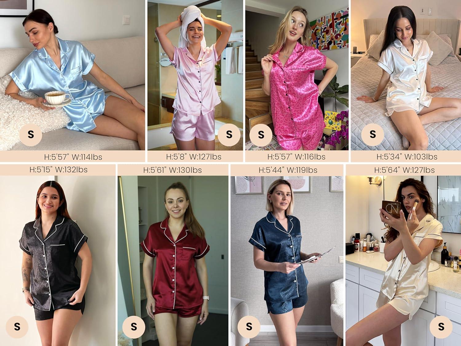 imageEkouaer Silk Pajamas Set for Women Button Down 2 Piece Stain Pjs Shorts Set Soft Sleepwear Short Sleeve Loungewear SXXLNavy Blue