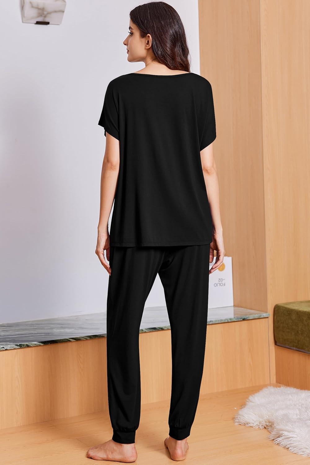 imageEkouaer Viscose from Bamboo Womens Pajama Sets Super Soft Short Sleeve Button Top and Pants Pj Sleepwear Sets SXXLBlack