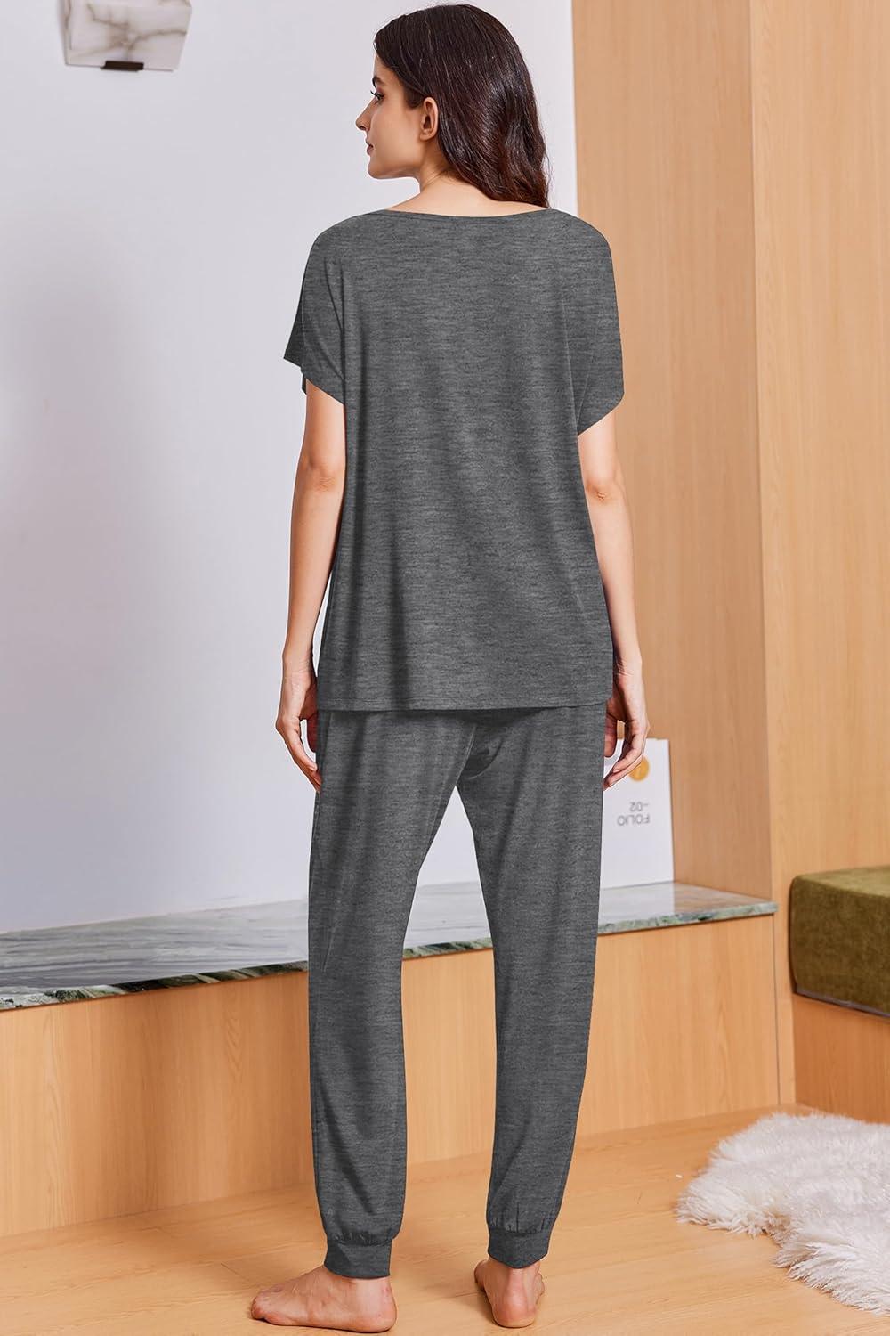 imageEkouaer Viscose from Bamboo Womens Pajama Sets Super Soft Short Sleeve Button Top and Pants Pj Sleepwear Sets SXXLGrey