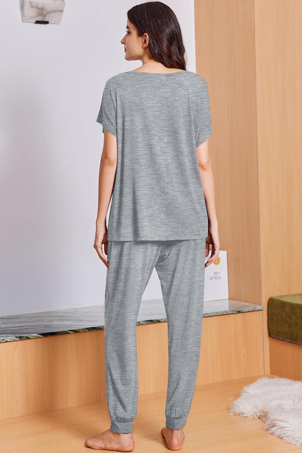 imageEkouaer Viscose from Bamboo Womens Pajama Sets Super Soft Short Sleeve Button Top and Pants Pj Sleepwear Sets SXXLLight Grey