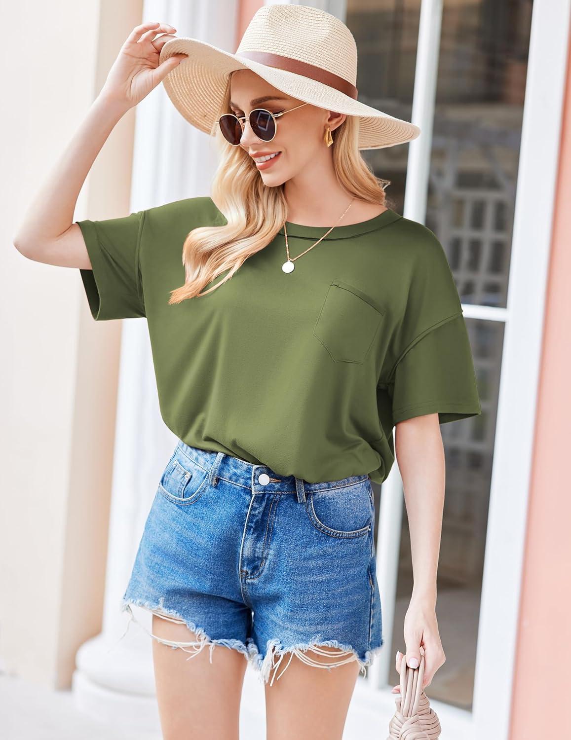 imageEkouaer Womens 2 Piece Pajama Sets Short Sleeve Lounge Sets Soft Round Neck Top and Shorts SleepwearArmy Green