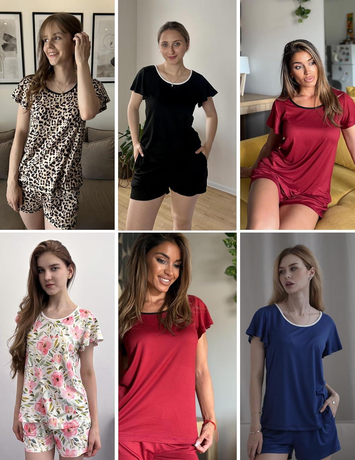 imageEkouaer Womens Pajama Set Summer Short Sleeve Pjs Sleepwear Cute 2 Piece Lounge Sets SXXLLeopard