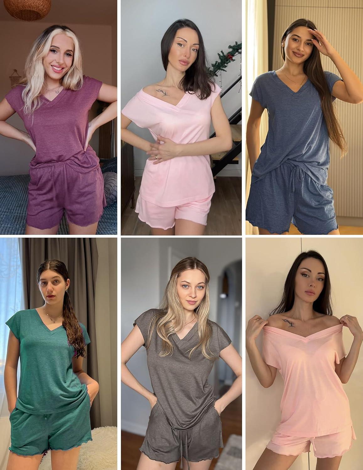 imageEkouaer Womens Pajamas Short Sleeve Summer Pj Set V Neck 2 Piece Loungewear Sleepwear SXXL