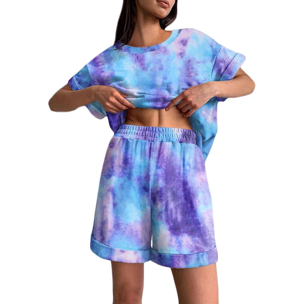 imageEkouaer Shorts Pajama Set for Women Soft Casual Lounge Sets Short Sleeve 2 Piece Outfits with Pockets SXXXL