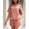 Ekouaer 2 Piece Linen Lounge Sets for Women Button Down Loungewear Tops and Shorts Pajama Set with Pockets