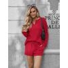 Ekouaer Pajama Set for Women Waffle Knit Lounge Sets Long Sleeve Top and Shorts Sleepwear Matching Loungewear S-XXL(Red)
