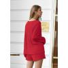 Ekouaer Pajama Set for Women Waffle Knit Lounge Sets Long Sleeve Top and Shorts Sleepwear Matching Loungewear S-XXL(Red)