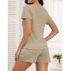 Ekouaer Pajamas Sets for Women Ribbed Knit Sleepwear Set Soft Short Sleeve Pjs with Pockets Casual Lounge Sets with Pockets(Beige)