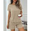 Ekouaer Pajamas Sets for Women Ribbed Knit Sleepwear Set Soft Short Sleeve Pjs with Pockets Casual Lounge Sets with Pockets(Beige)