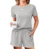 Ekouaer Pajamas Sets for Women Ribbed Knit Sleepwear Set Soft Short Sleeve Pjs with Pockets Casual Lounge Sets with Pockets(Light Grey)