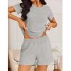 Ekouaer Pajamas Sets for Women Ribbed Knit Sleepwear Set Soft Short Sleeve Pjs with Pockets Casual Lounge Sets with Pockets(Light Grey)