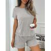 Ekouaer Pajamas Sets for Women Ribbed Knit Sleepwear Set Soft Short Sleeve Pjs with Pockets Casual Lounge Sets with Pockets(Light Grey)