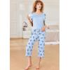 Ekouaer Pajamas for Women Set Short Sleeve Pj Sets Pullover Tops & Capri Pants 2 Piece Sleepwear Loungewear S-XXL(Blue-butterfly)