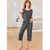 Ekouaer Pajamas for Women Set Short Sleeve Pj Sets Pullover Tops & Capri Pants 2 Piece Sleepwear Loungewear S-XXL(Dark Grey)