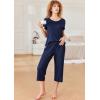 Ekouaer Pajamas for Women Set Short Sleeve Pj Sets Pullover Tops & Capri Pants 2 Piece Sleepwear Loungewear S-XXL(Navy Blue)