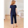 Ekouaer Pajamas for Women Set Short Sleeve Pj Sets Pullover Tops & Capri Pants 2 Piece Sleepwear Loungewear S-XXL(Navy Blue)