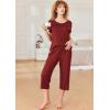 Ekouaer Pajamas for Women Set Short Sleeve Pj Sets Pullover Tops & Capri Pants 2 Piece Sleepwear Loungewear S-XXL(Wine Red)