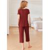 Ekouaer Pajamas for Women Set Short Sleeve Pj Sets Pullover Tops & Capri Pants 2 Piece Sleepwear Loungewear S-XXL(Wine Red)