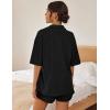 Ekouaer Pajamas for Women Waffle Knit Lounge Set Button Down Loungewear Soft Short Sleeve Pjs Shorts Set S-XXL(Black)