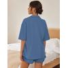 Ekouaer Pajamas for Women Waffle Knit Lounge Set Button Down Loungewear Soft Short Sleeve Pjs Shorts Set S-XXL(Blue)